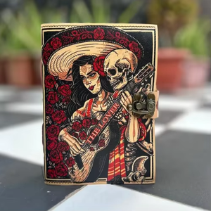 Eternal Serenade Gothic Genuine Leather Journal Vintage Handmade Notebook Day Dead Skeleton Rose Design <b>Lock</b> Closure <b>Diary</b> 7x5 - Product Image 3