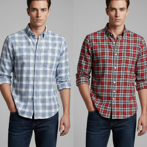 Chemise décontractée à carreaux pour homme 100 % coton respirant infroissable écologique été ODM teint en fil col boutonné manches longues - Product Image 4