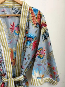 Export Quality New Grey Mukut Printed Cotton <b>Kimono</b> Robe for Women Long <b>Beach</b> Cardigan Printed <b>Kimono</b> - Product Image 3