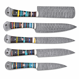 Juego de 5 Cuchillos de Chef Burraq Hechos a Mano con Acero de Damasco, Mango de Resina, Diseño Moderno, Ambidiestros, Forjados, Longitud de Hoja de 6-7.9 Pulgadas - Product Image 4