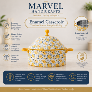 Casserole isotherme en acier inoxydable émaillé jaune floral de qualité supérieure Marvel Handicrafts, réchaud alimentaire, bol de service pour la cuisine - Product Image 5