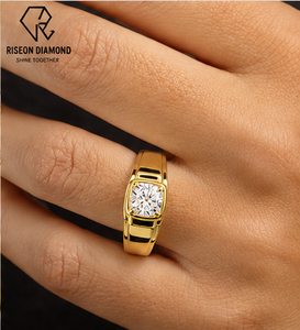 18K Yellow Gold <b>Mens</b> Solitaire Diamond <b>Ring</b> Round Cut Lab Grown Bezel Setting Bold Masculine Wedding Anniversary Band Luxury - Product Image 6