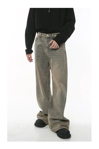 <b>Men's</b> <b>Wide</b> <b>Leg</b> Distressed Denim <b>Jeans</b> Ripped Loose Fit Streetwear Cotton Midweight Autumn Style - Product Image 2