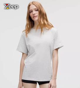 T-shirt décontracté pour femme XEEP personnalisé, respirant, léger, en tricot Spandex/Coton, uni, brodé, col en V, coupe ample - Product Image 2