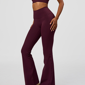 High Waist <b>Flared</b> Leg Yoga <b>Leggings</b> Solid Color Seamless Full Length Spandex Polyester Women's Activewear Pants - Product Image 4