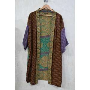 Vintage Silk Patchwork <b>Long</b> Kimono Robe Boho <b>Dressing</b> <b>Gown</b> Statement Handmade Robe - Product Image 1