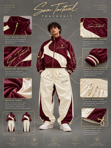 Sam Taktischer Trainingsanzug Set Kastanienbraun Creme Farbblockierung Langarm Reißverschluss Sportlicher Stil Erwachsene Unisex Herbstkleidung Günstiger Preis - Product Image 5