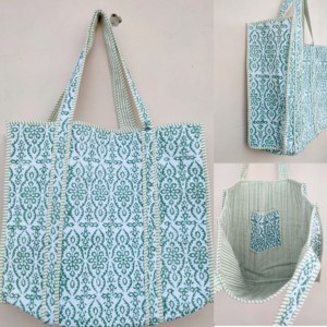 Bolso Tote de Algodón Indio Hecho a Mano con Estampado Floral de Alta Calidad, Estilo Bohemio, para Compras - Product Image 2