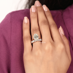 925 Sterling <b>Silver</b> Oval Cut Moissanite Solitaire <b>Ring</b> with Matching Pave <b>Band</b> Luxury Engagement Jewelry Set for Women Wholesale - Product Image 5