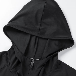 Sudadera con Capucha Negra para Hombre, Corte Ajustado, Manga Larga, Tejida, de Secado Rápido, Estilo Casual Otoñal, Color Sólido, Sin Forro - Product Image 4