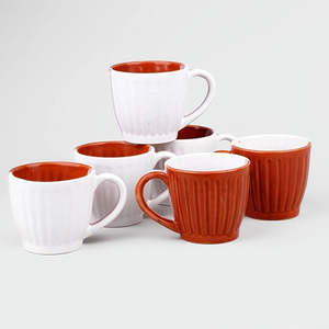 Luxury Red and White Ceramic <b>Tea</b> <b>Cup</b> Set of 6 150ml-200ml Capacity Porcelain Espresso <b>Cups</b> with <b>Saucers</b> BPA Certified - Product Image 3