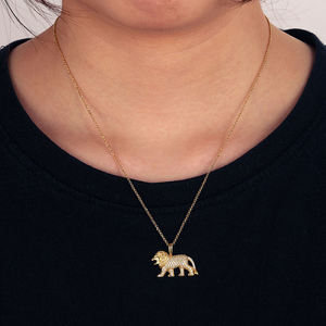 Collier pendentif lion plaqué or avec diamants, unisexe, style pavé, hip-hop, tendance, pour fiançailles - Product Image 1