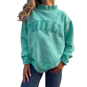 Sweat-shirt col montant personnalisé 100 % coton épais brodé en molleton doux pour femme - Product Image 1