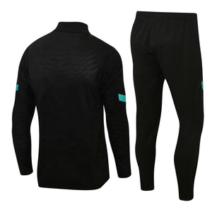 Ensemble de survêtement noir pour homme à séchage rapide, avec demi-zip, manches longues, tenue de sport fitness, pantalon long, design uni, style automne - Product Image 2
