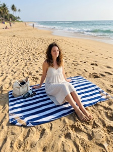 Serviette de bain rectangulaire grande taille 36x72 pouces, rayée bleue et blanche, 100% coton, 450 GSM, écologique, séchage rapide, absorbante, pour la plage - Product Image 6