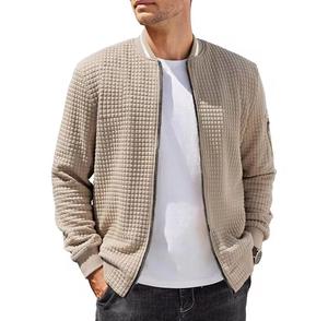 Men's Varsity Bomber Jacket Solid Color <b>Zipper</b> Closure Stand Casual Autumn Wear Regular Fit <b>Fleece</b> Lined Breathable Windproof - Product Image 1