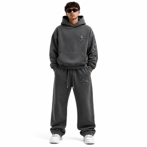Survêtement Premium pour Homme avec Sweat à Capuche Gaufré 3D et Pantalon de Survêtement Ample en Molleton de Coton Épais, Finition Délavée, Style Urbain, Fabrication OEM - Product Image 2