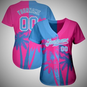 Camiseta de Béisbol Personalizada para Niñas, Transpirable, 100% Poliéster, Cierre de Botones, Manga Corta, Uniforme de Equipo, Rosa, Azul, Palmera, Deportes - Product Image 2