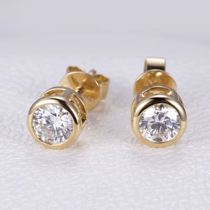 Classic Round Brilliant Cut Diamond <b>Stud</b> <b>Earrings</b> in Yellow Gold Women's Everyday Wear - Product Image 6