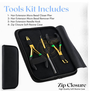 Wholesale QORVEX INSTRUMENTS Gold Stainless Steel Hair Extension Pliers Tools Kit Set Clips <b>Needle</b> Scissor 2 Hole Tool - Product Image 6