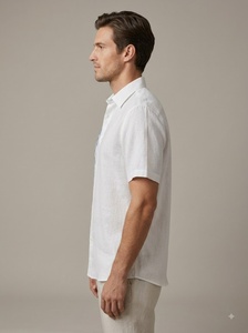 Chemise à manches longues en popeline de coton blanc pour homme avec broderie florale faite à la main, col rabattu, tenue décontractée pour le printemps, respirante - Product Image 1