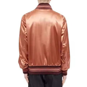 Satin Varsity <b>Jacket</b> Regular Fit Casual Style Autumn Wear Turn-down Collar Button Closure Solid Color - Product Image 2