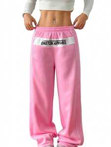 Pantalon de jogging décontracté rose en polaire ONETEN APPAREL pour homme, taille élastique, coupe large, imprimé par transfert thermique, idéal pour l'hiver - Product Image 4