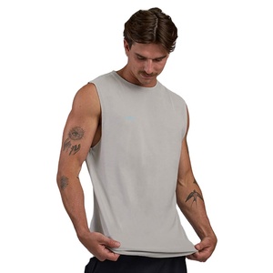 Débardeur côtelé ajusté pour homme, en coton écologique à séchage rapide, sans manches, décontracté, basique, avec bordure en dentelle - Product Image 2