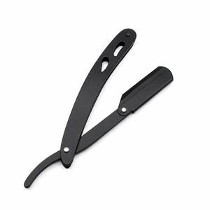 Rasoir droit pliant professionnel pour hommes, en acier inoxydable noir antique, à lame unique, personnalisable avec logo, pour barbier, non jetable - Product Image 1