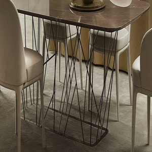 Twin Metal Base Luxury Spacesave Dining Tables, Luxury Dining Table With Black <b>Marble</b> <b>Top</b> Spacesave Dining Table - Product Image 3