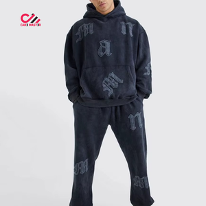 Survêtement Homme Délavé à l'Acide avec Lettres Gaufrées, Style Streetwear, Pull à Capuche et Bas de Survêtement, Tendance et Cool - Product Image 1