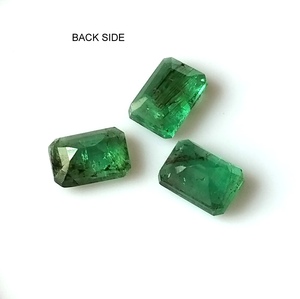 Lot de 3 pierres précieuses naturelles vert émeraude de Zambie, 1,75 carat, taille émeraude calibrée 6x4 mm, facettées, translucides, pierres brutes - Product Image 2