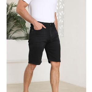 Pantalones Cortos de Mezclilla Negros para Hombre, de Moda, Pierna Recta, Cintura Media, Casuales de Verano, de Algodón, Teñido Liso, Lavado Oscuro, Estilo Tejido, ODM OEM - Product Image 3