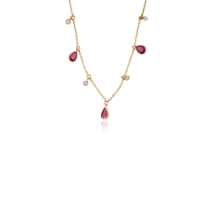 Wholesale Natural Gemstone <b>Ruby</b> & Diamond Real 14K Yellow Gold Simple Charm Chain <b>Necklace</b> Anniversary Gift Latest Jewelry - Product Image 3