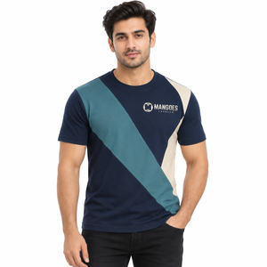 T-shirt à manches courtes pour homme, col rond, color-block, imprimé géométrique, coupe classique, vêtements décontractés streetwear - Product Image 1
