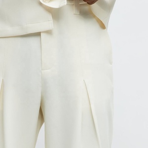 Wholesale Custom Print <b>Men's</b> <b>White</b> Wide Leg Pleated Trousers High Waist Cotton Smart Casual <b>Pants</b> Summer Style <b>Men's</b> Dress <b>Pants</b> - Product Image 3