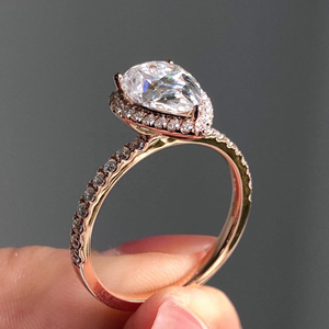 Venta caliente 2,50 quilates corte de pera anillo de diamante cultivado en laboratorio 14K oro blanco chapado en rodio clásico para compromiso boda fina - Product Image 4