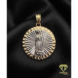Luxury Religious Figure Lab Grown Round <b>Medallion</b> Pendant Two Tone 925 Sterling Silver Spiritual Jewelry - Product Image 5