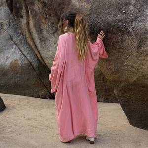 Tie Dye rayonne tissu Long Kimono Boho Style dame plage vacances d'été couvrir Sexy Resort porter femmes Kimono grande taille Kimono - Product Image 2