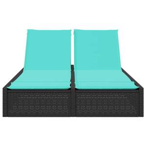 Chaise longue double en rotin PE noir pour patio, chaise longue double d'extérieur - Product Image 3