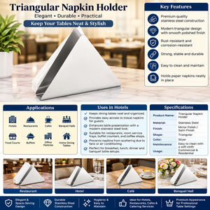 Modern Luxury Stainless Steel <b>Triangle</b> Tissue Holder Matt Finish Eco-friendly Durable Restaurant Hotel Use Classic Contemporary - Product Image 3