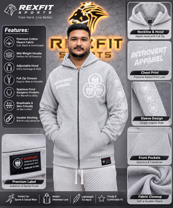 Sudadera con capucha completa para hombre REXFIT SPORTS, de algodón y forro polar, estilo casual urbano, con estampado en relieve y bolsillos canguro. - Product Image 3