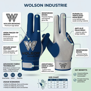 ถุงมือสนุกเกอร์ Wolson Industry ปักโลโก้ได้ตามต้องการ ผ้าเนื้อยืดทนทาน น้ำหนักเบา แบบสามนิ้ว สำหรับมืออาชีพ - Product Image 3
