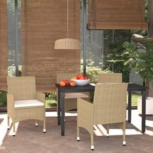 Juego de Comedor Ligero de Ratán Sintético Beige, Mesa Rectangular de Jardín y Sillas - Product Image 1