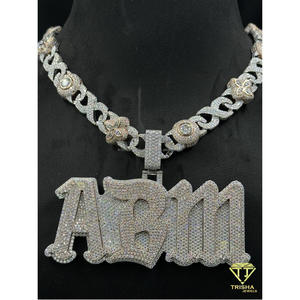 <b>Custom</b> Iced Out VVS Moissanite with Rhodium Plated 925 Sterling Silver ABM Letter Pendant Jewelry for Men Gift by Trisha Jewels - Product Image 2