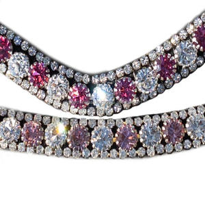 Strass de marque luxueux et cristaux étincelants chaîne en métal forme de vague bande de front de cheval en cuir avec fermeture à boucle à bouton-pression - Product Image 5