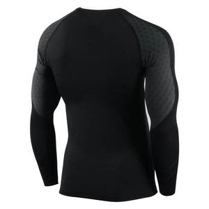<b>Men's</b> Long Sleeve Rash Guard Black Hex Pattern Quick Dry Breathable Sublimation Printed Spandex Polyester <b>Compression</b> <b>Shirt</b> - Product Image 2
