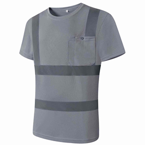 Camisa Casual de Seguridad para Hombre, Gris, con Estampado Reflectante, Manga Corta, Secado Rápido, Transpirable, 100% Poliéster, Tela Dobby, Cuello Alto - Product Image 3