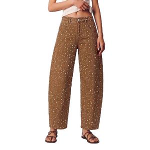 Jeans Estampados de Pierna Recta Elásticos para Mujer, Personalizados al por Mayor, OEM, Elegantes, de Cintura Alta, Lavado Medio, Pantalones de Mezclilla Largos para Mujer - Product Image 1