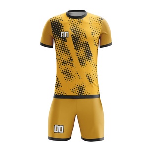 Ensemble de maillots de football personnalisés pour hommes, motif à pois jaunes et noirs, manches courtes, évacuation de l'humidité, toutes saisons, tenue de football pour adultes - Product Image 1